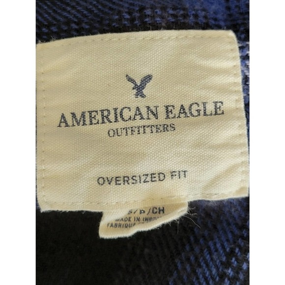 American Eagle Oversized Fit Button Down Flannel Blue Size Small - Picture 7 of 8